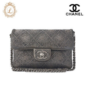 Chanel Matelasse Chain Shoulder Bag Stone Leather Gray Flap Turn Lock